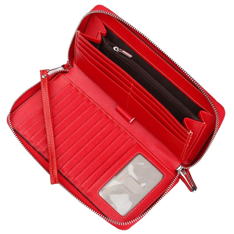 Lavemi Women's RFID Blocking 100% Leather Large Capacity Zip Around Wallet Phone Holder Clutch Travel Purse Wristlet(Large Size Pebble Red) - Image 4
